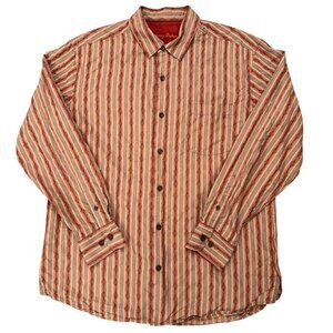 Tommy Bahama Shirt Mens Size M Long Sleeve 100% Silk Geometric Striped Orange